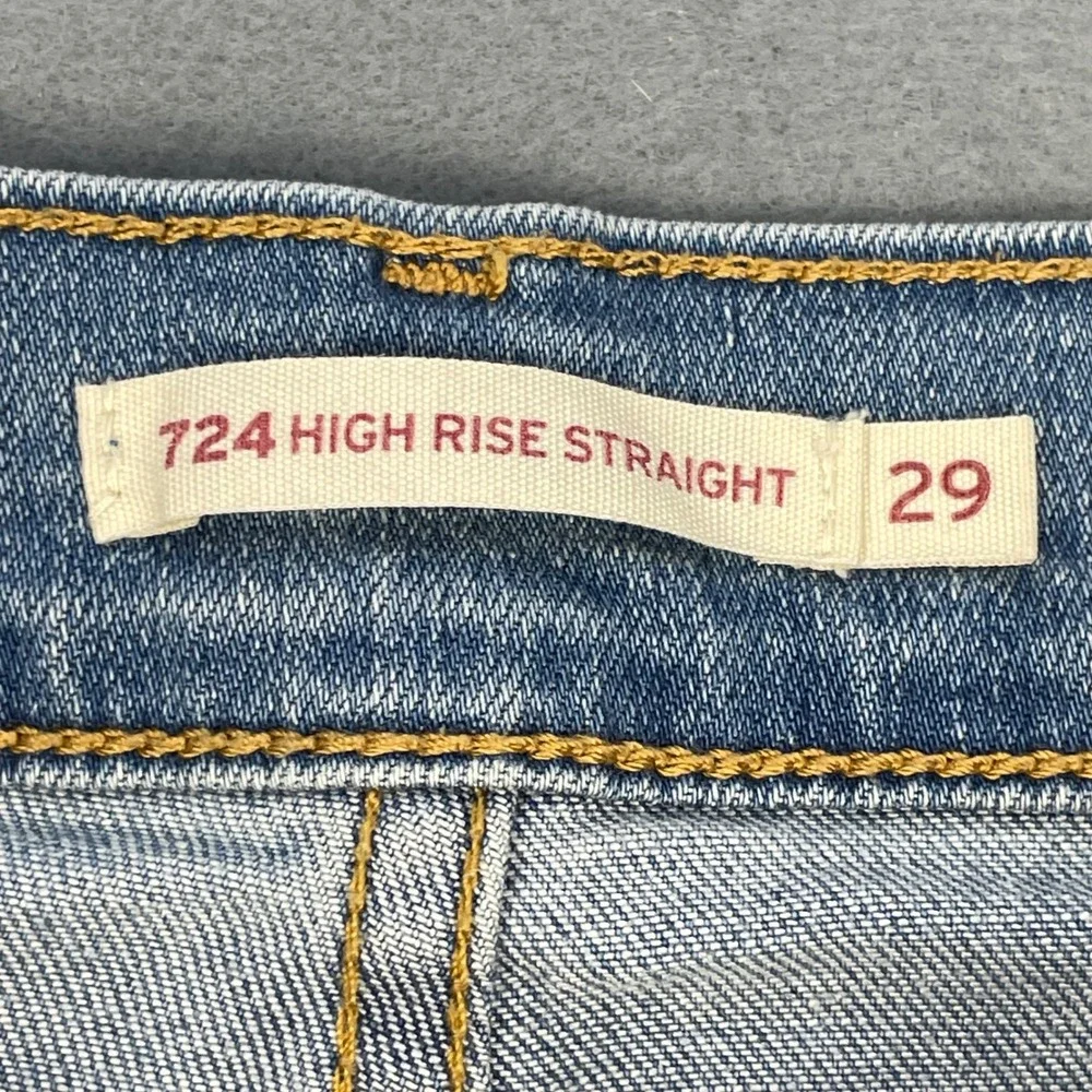 Levi Blue 724 High Rise Straight Distressed Jeans Women 29